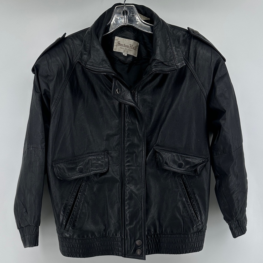 Saxton Hall Vintage Black 100% Genuine Leather Jacket Men’s sz Small